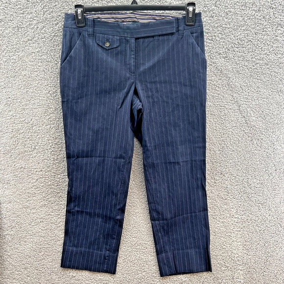Anthropologie Cartonnier Flat Front Capri Crop Pants Navy Blue Women's Size 8 - Picture 1 of 16